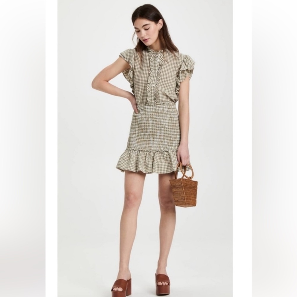 Veronica Beard Jeans Aloya Gingham Smocked Ruffle Mini Skirt